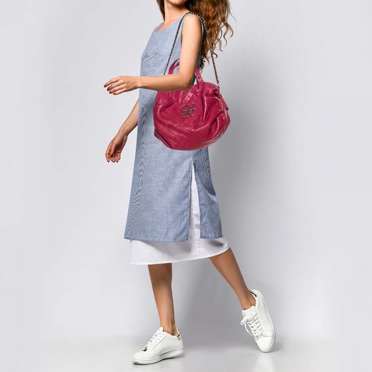 Pre Owned Carolina Herrera Fuchsia Quilted Leather Bowler Bag