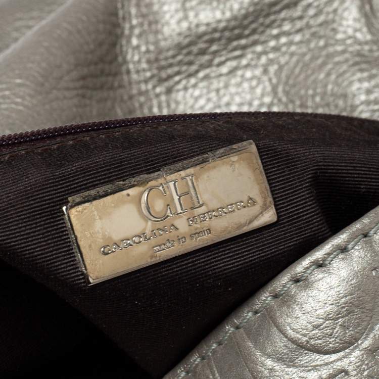 Pre Owned Carolina Herrera Silver Embossed Leather Audrey Shoulder Bag