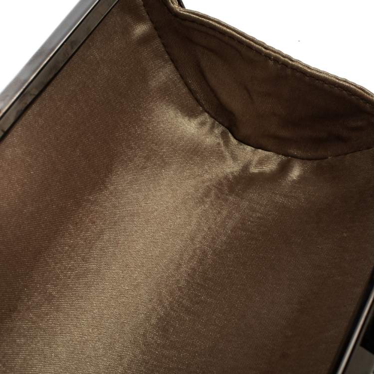 Pre Owned Carolina Herrera Gold Shimmering Jacquard Fabric Chain Clutch