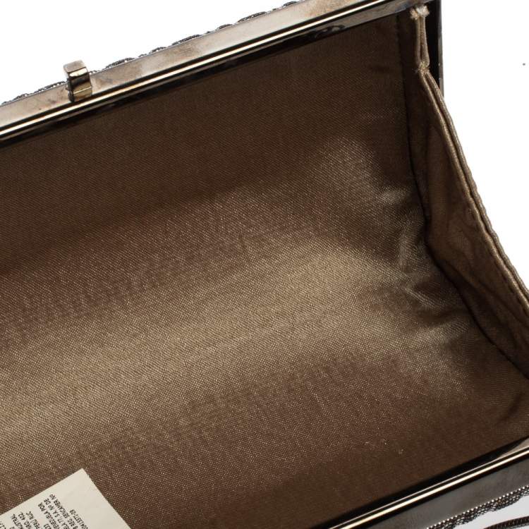 Pre Owned Carolina Herrera Gold Shimmering Jacquard Fabric Chain Clutch