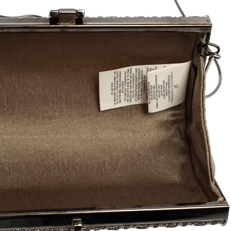 Pre Owned Carolina Herrera Gold Shimmering Jacquard Fabric Chain Clutch