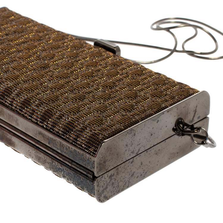 Pre Owned Carolina Herrera Gold Shimmering Jacquard Fabric Chain Clutch