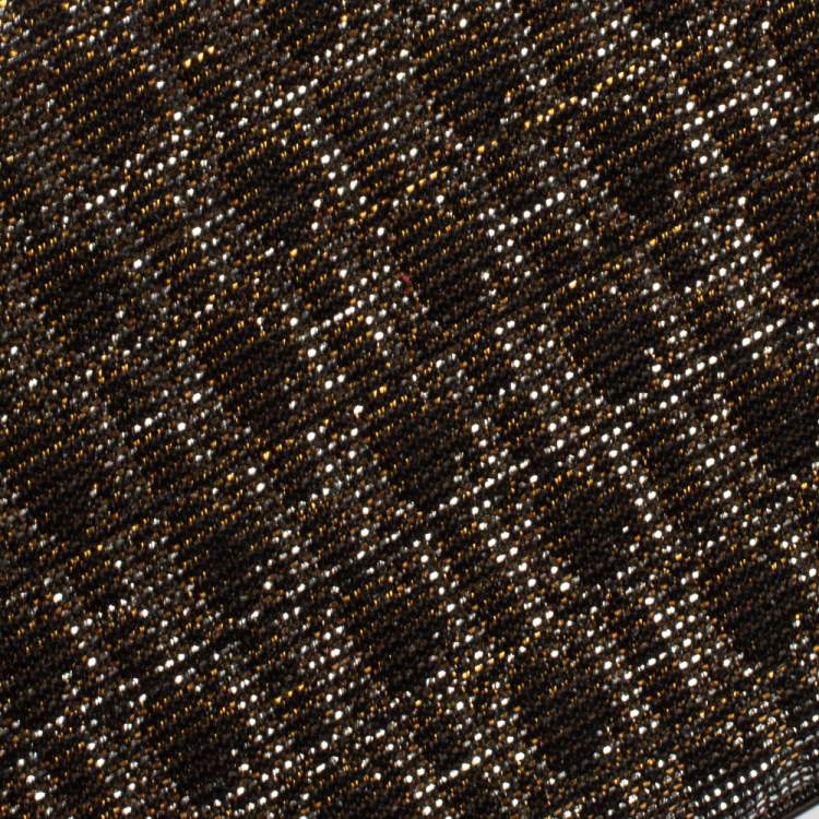 Pre Owned Carolina Herrera Gold Shimmering Jacquard Fabric Chain Clutch