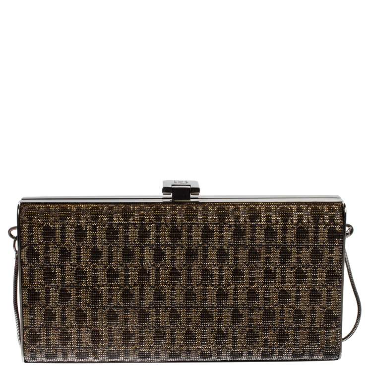 Pre Owned Carolina Herrera Gold Shimmering Jacquard Fabric Chain Clutch