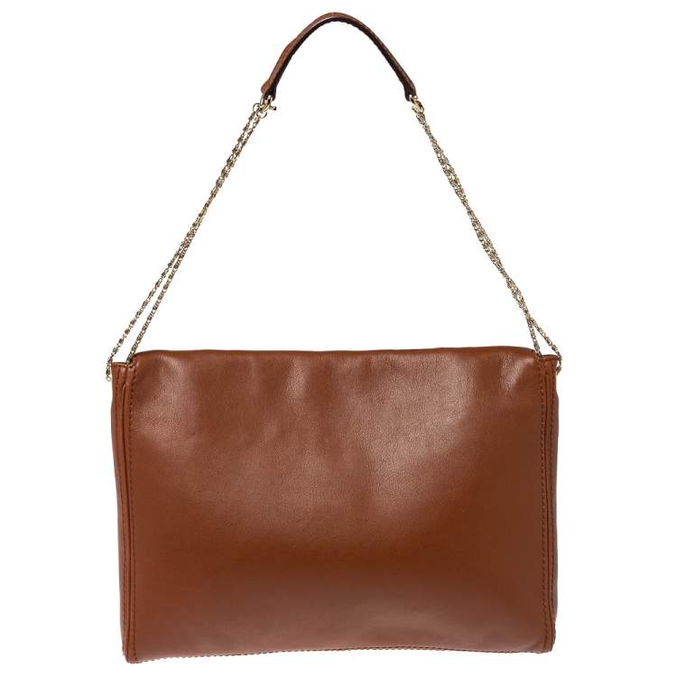 Pre Owned Carolina Herrera Brown Leather Flap Chain Shoulder Bag