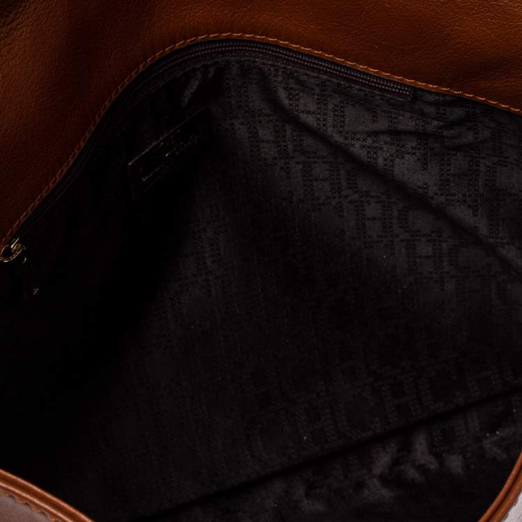 Pre Owned Carolina Herrera Brown Leather Flap Chain Shoulder Bag