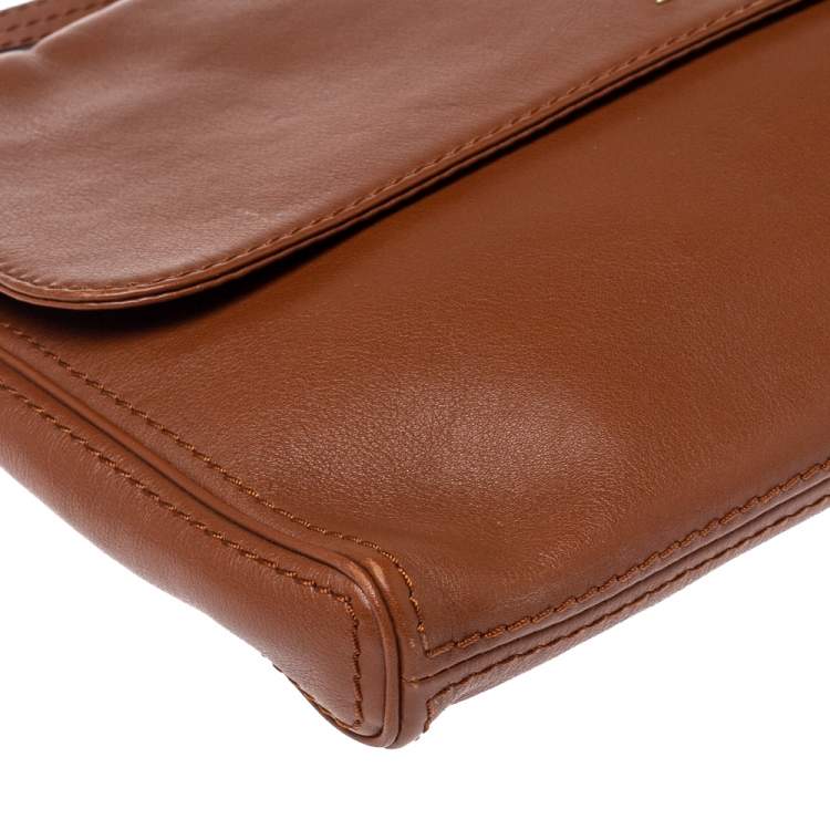 Pre Owned Carolina Herrera Brown Leather Flap Chain Shoulder Bag