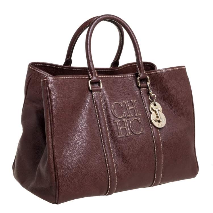 Pre Owned Carolina Herrera Brown Pebbled Leather Matteo Tote