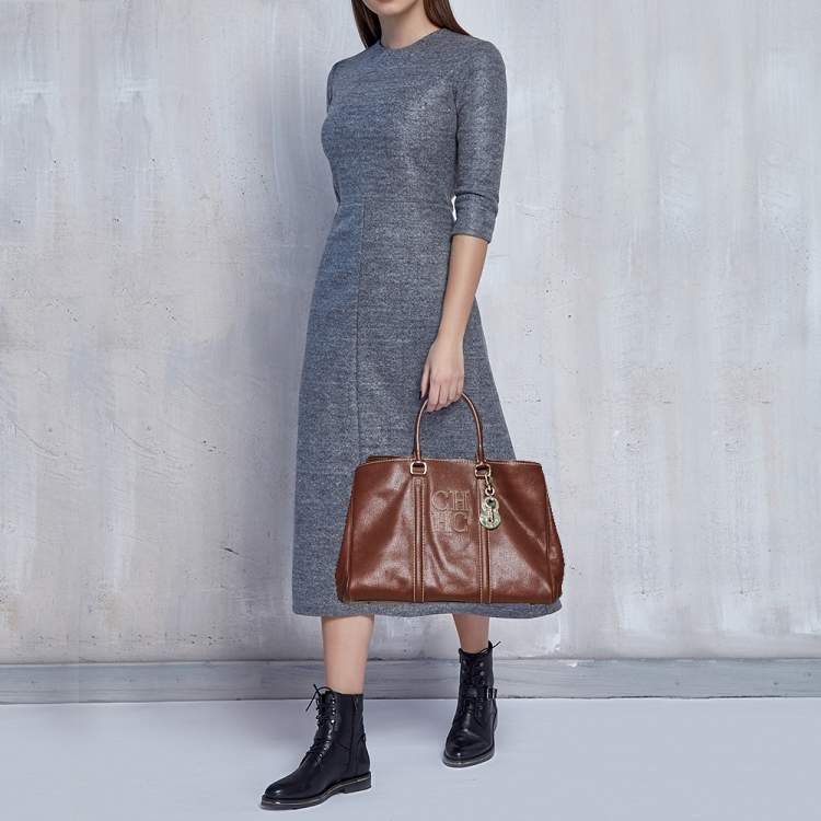 Pre Owned Carolina Herrera Brown Pebbled Leather Matteo Tote