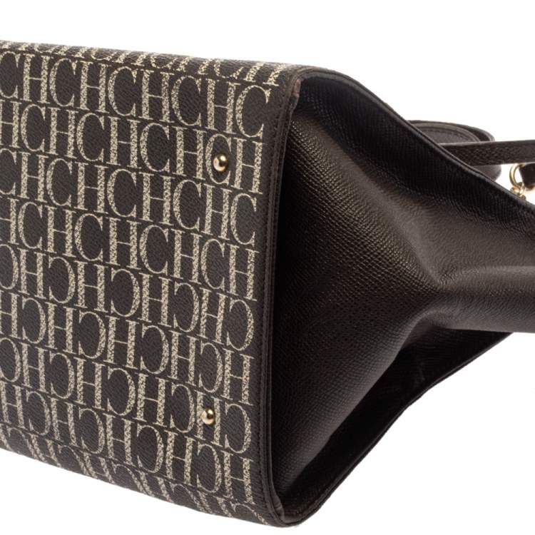 Pre Owned Carolina Herrera Brown Signature Coated Canvas Tote