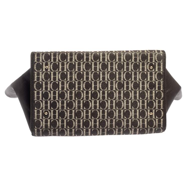 Pre Owned Carolina Herrera Brown Signature Coated Canvas Tote