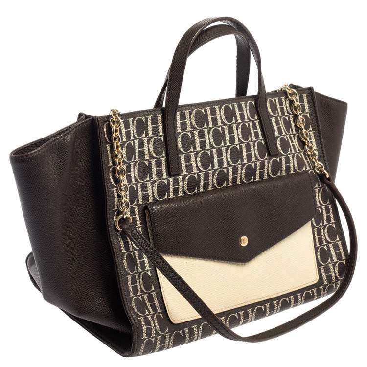 Pre Owned Carolina Herrera Brown Signature Coated Canvas Tote