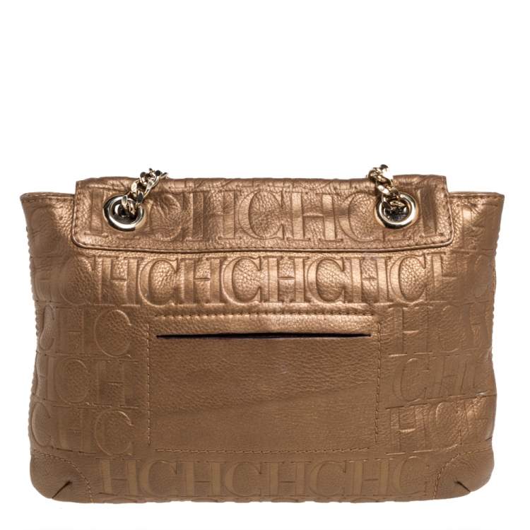 مملوكة مسبقًا Carolina Herrera Gold Monogram Leather Audrey Shoulder Bag