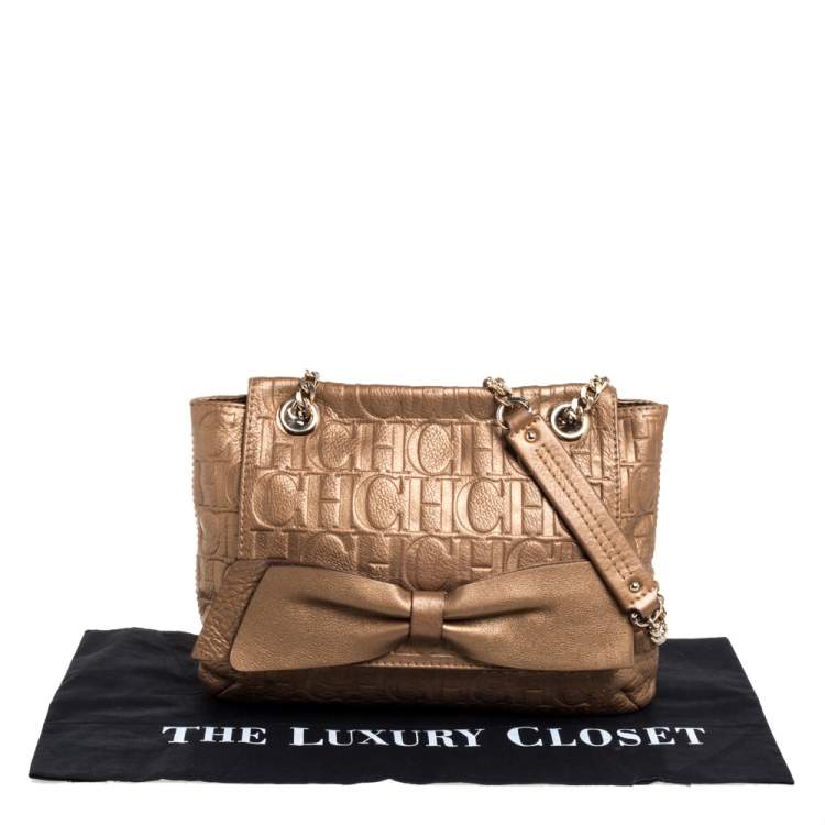 مملوكة مسبقًا Carolina Herrera Gold Monogram Leather Audrey Shoulder Bag