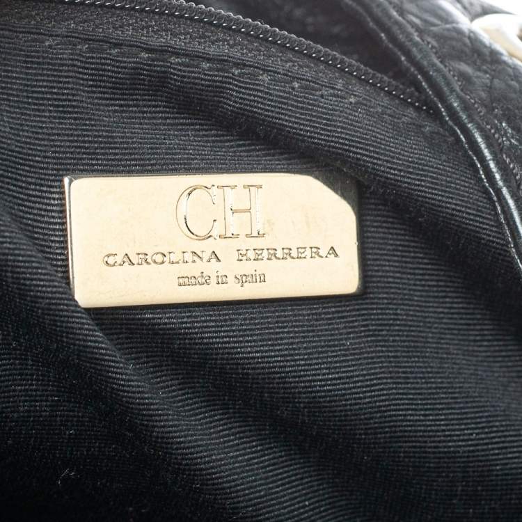 Pre Owned Carolina Herrera Black Monogram Leather Audrey Tote