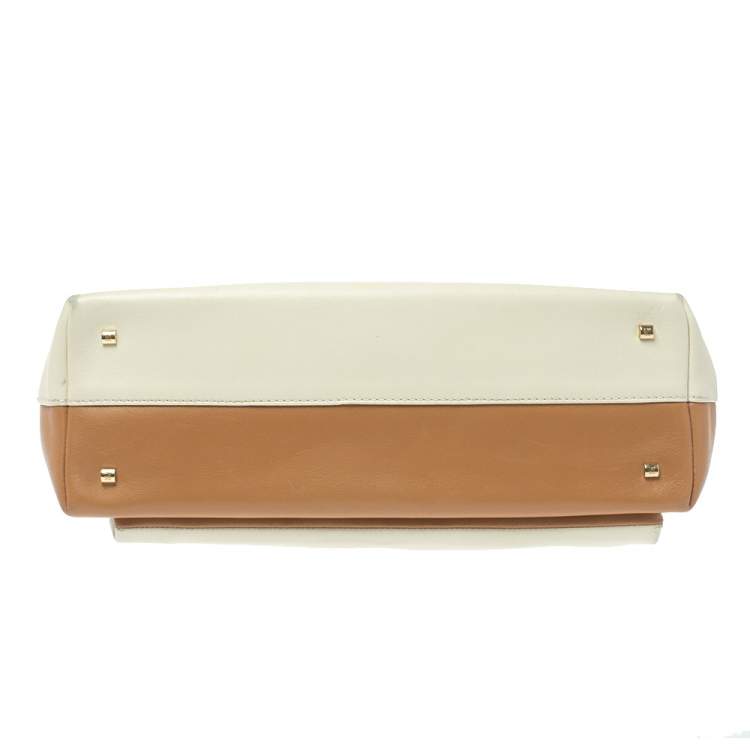 Pre Owned Carolina Herrera Tri Color Leather Top Handle Bag