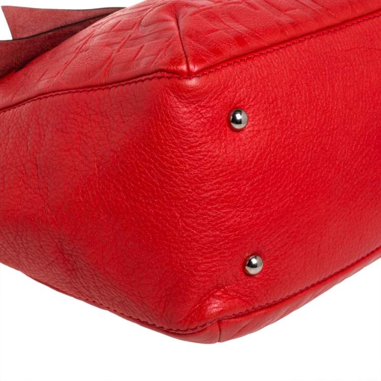 Pre Owned Carolina Herrera Orange Monogram Leather Audrey Tote