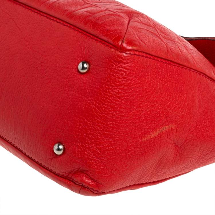 Pre Owned Carolina Herrera Orange Monogram Leather Audrey Tote