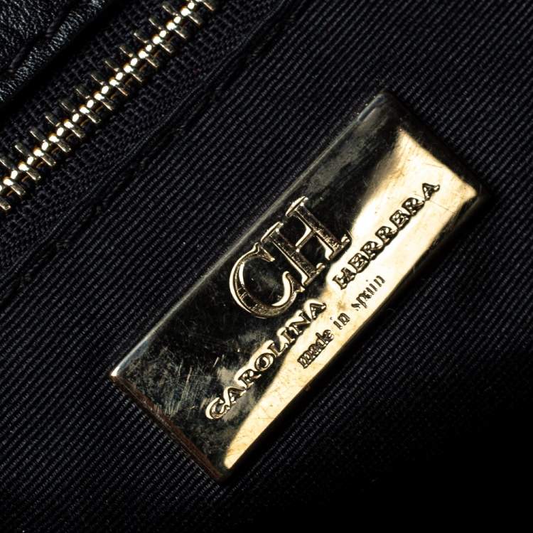 Pre Owned Carolina Herrera Black/Beige Leather Zip Tote