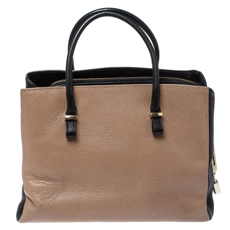 Pre Owned Carolina Herrera Black/Beige Leather Zip Tote