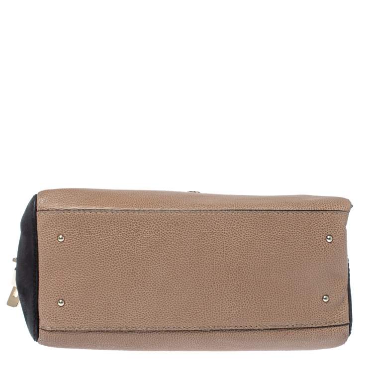 Pre Owned Carolina Herrera Black/Beige Leather Zip Tote