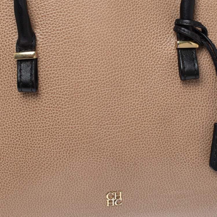Pre Owned Carolina Herrera Black/Beige Leather Zip Tote