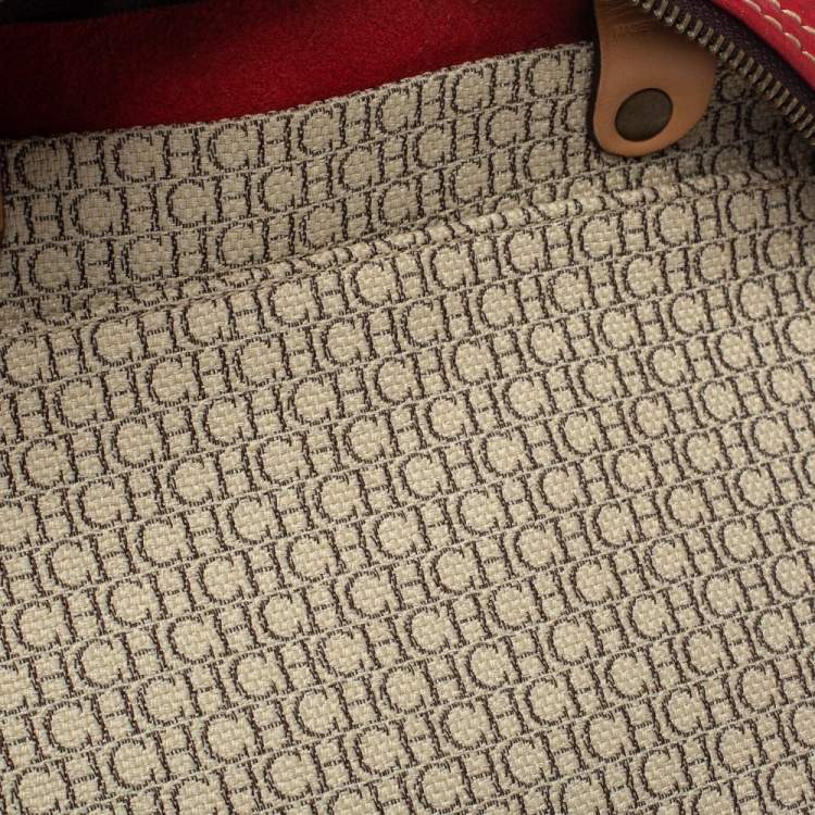 Pre Owned Carolina Herrera Red Monogram Leather Large Andy Boston Bag