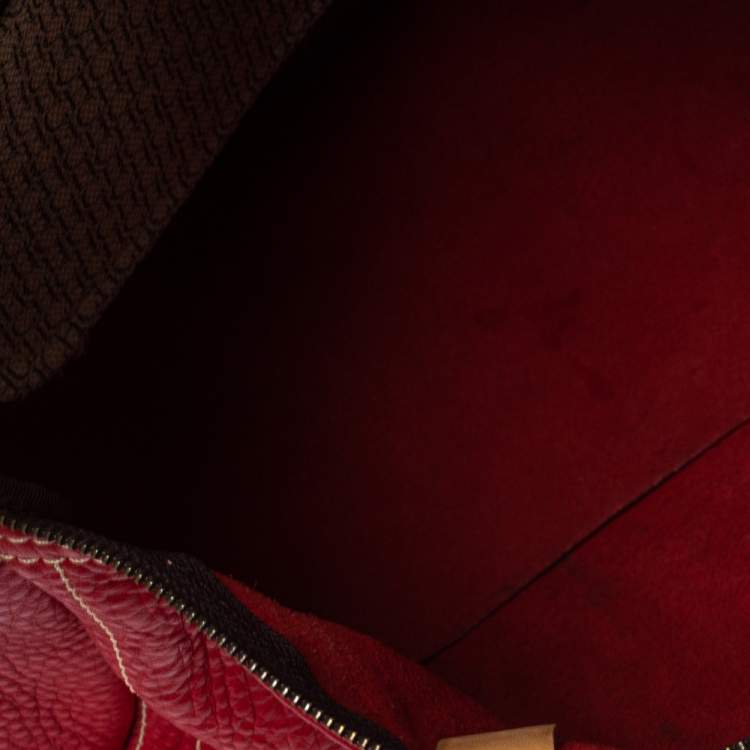 Pre Owned Carolina Herrera Red Monogram Leather Large Andy Boston Bag