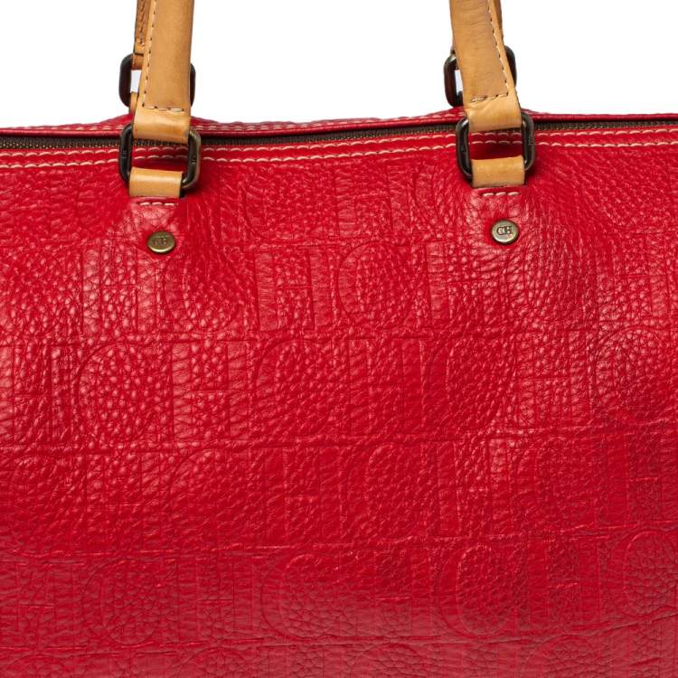 Pre Owned Carolina Herrera Red Monogram Leather Large Andy Boston Bag