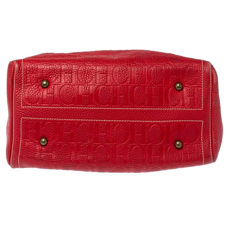 Pre Owned Carolina Herrera Red Monogram Leather Large Andy Boston Bag