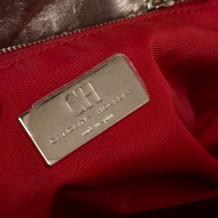 Pre Owned Carolina Herrera Metallic Gold Quilted Leather Flap Chain Shoulder Bag