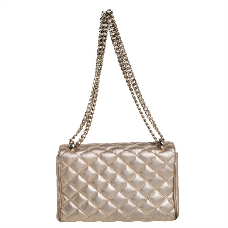 Pre Owned Carolina Herrera Metallic Gold Quilted Leather Flap Chain Shoulder Bag
