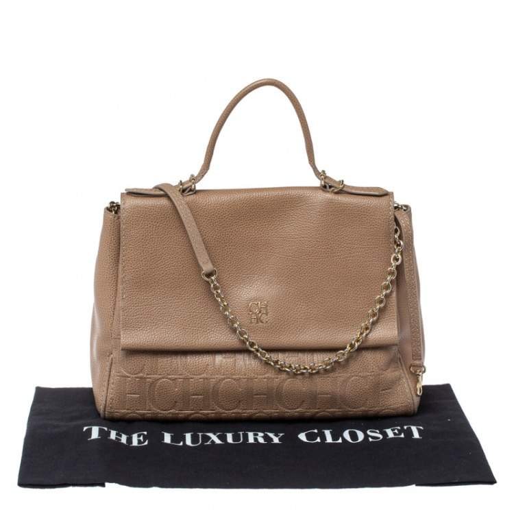 Pre Owned Carolina Herrera Beige Leather Minueto Top Handle Bag