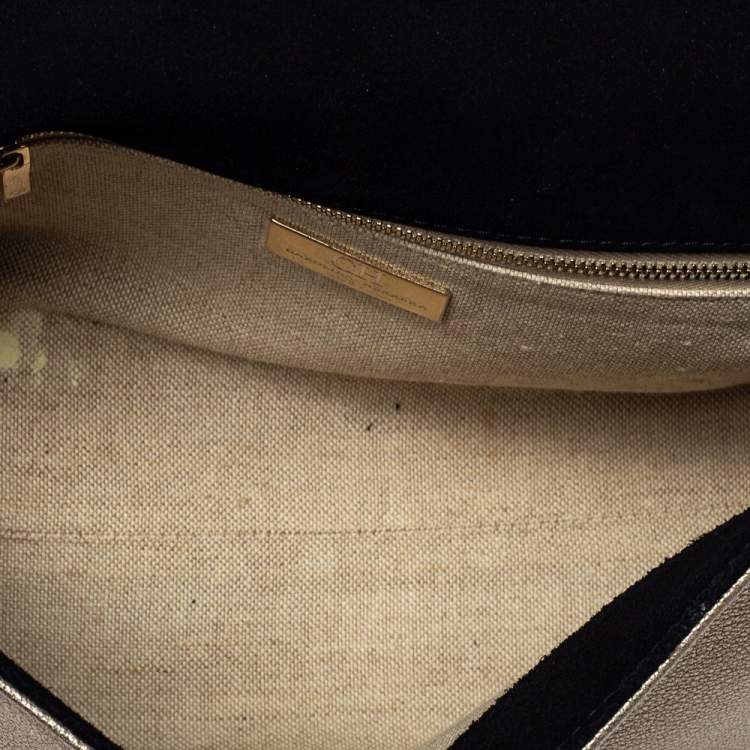 Pre Owned Carolina Herrera Light Gold Floral Embroidered Leather Flap Chain Shoulder Bag