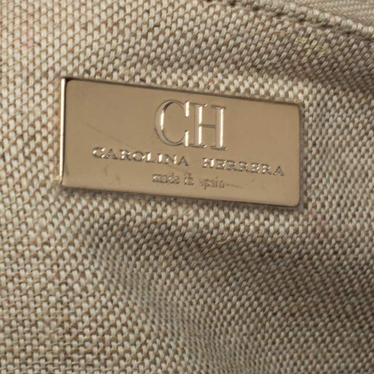 Pre Owned Carolina Herrera Light Gold Floral Embroidered Leather Flap Chain Shoulder Bag