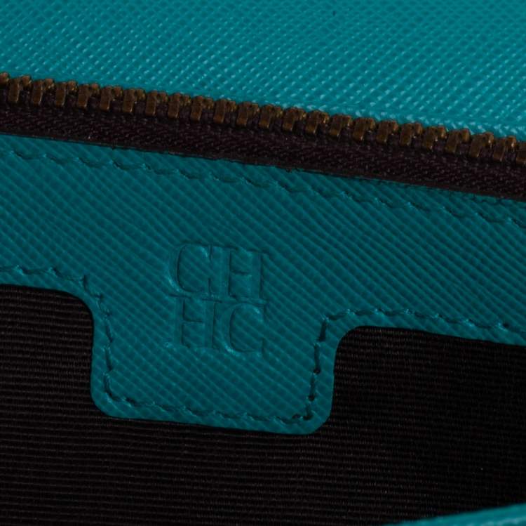 Pre Owned Carolina Herrera Green Monogram Coated Canvas Continental Wallet