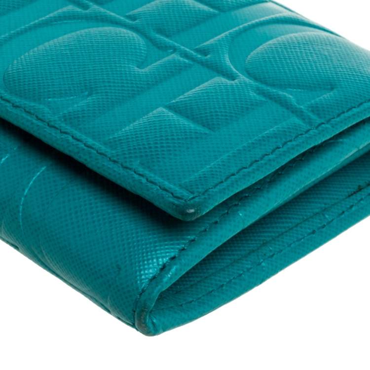 Pre Owned Carolina Herrera Green Monogram Coated Canvas Continental Wallet