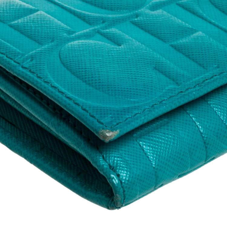 Pre Owned Carolina Herrera Green Monogram Coated Canvas Continental Wallet