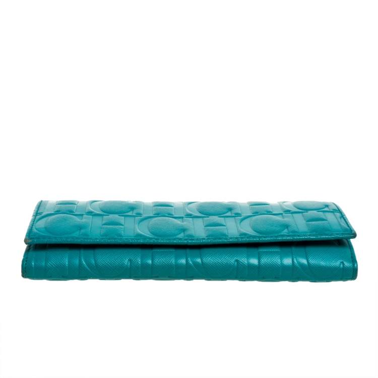 Pre Owned Carolina Herrera Green Monogram Coated Canvas Continental Wallet