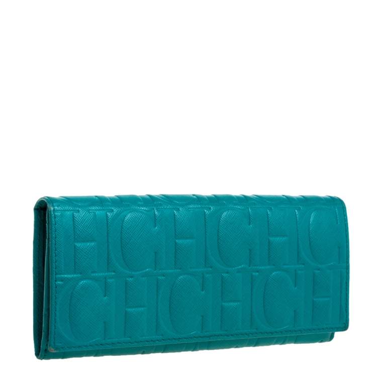 Pre Owned Carolina Herrera Green Monogram Coated Canvas Continental Wallet