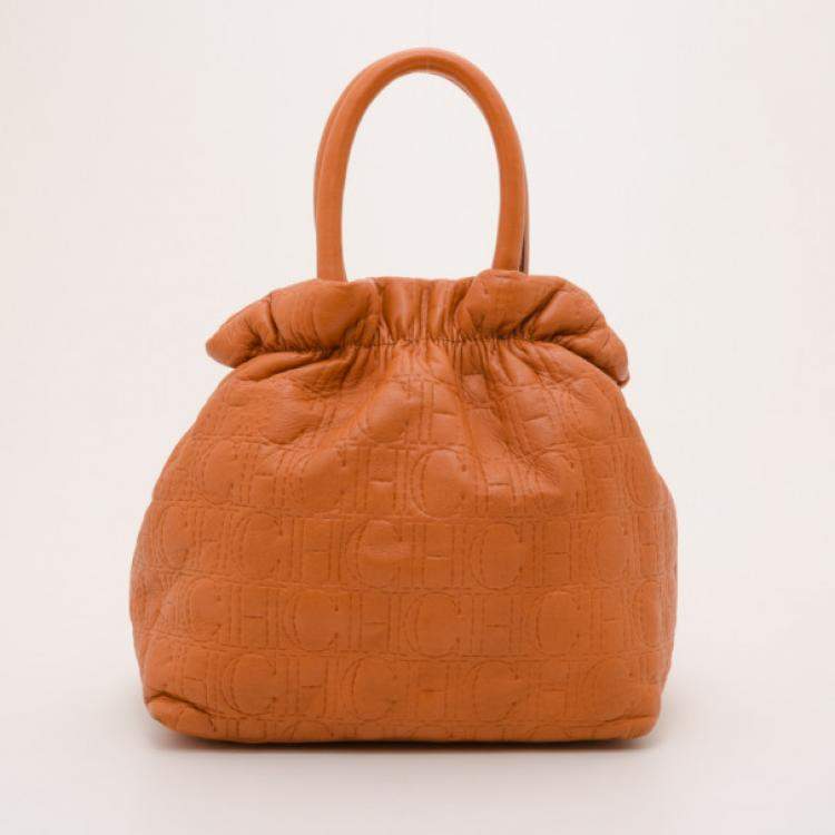 Pre Owned Carolina Herrera Orange Pleated Bag 