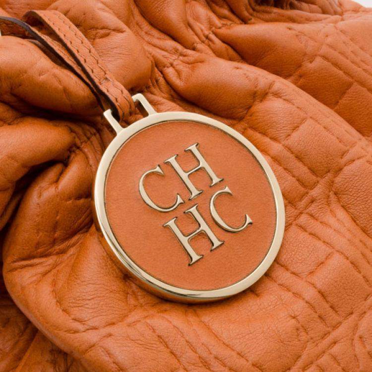 Pre Owned Carolina Herrera Orange Pleated Bag 