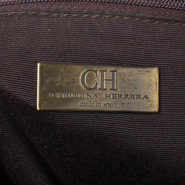 مملوكة مسبقًا Carolina Herrera Beige/Brown Monogram  Canvas And Leather Flap Shoulder Bag