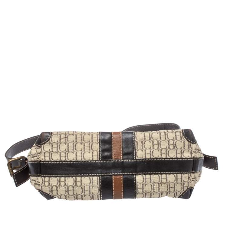 مملوكة مسبقًا Carolina Herrera Beige/Brown Monogram  Canvas And Leather Flap Shoulder Bag