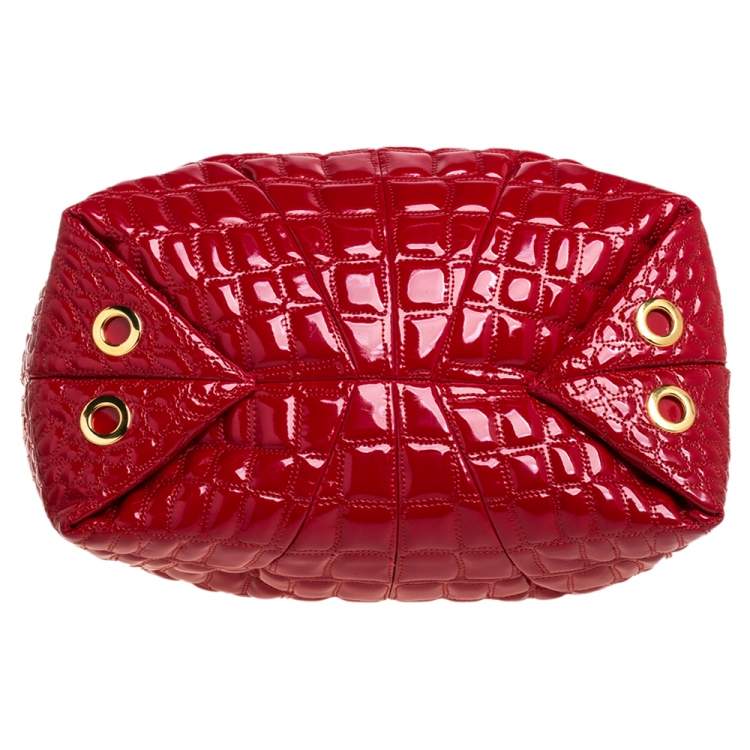 Pre Owned Carolina Herrera Red Croc Embossed Patent Leather Logo Chain Shoulder Bag