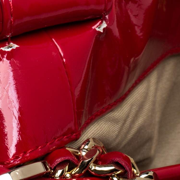 Pre Owned Carolina Herrera Red Croc Embossed Patent Leather Logo Chain Shoulder Bag