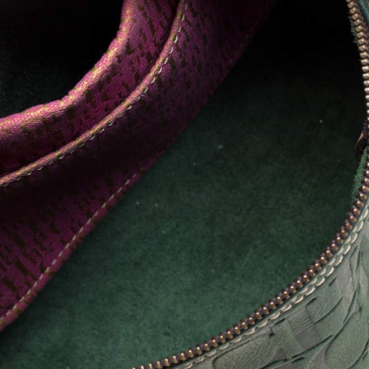 Pre Owned Carolina Herrera Dark Green Monogram Leather Andy Boston Bag