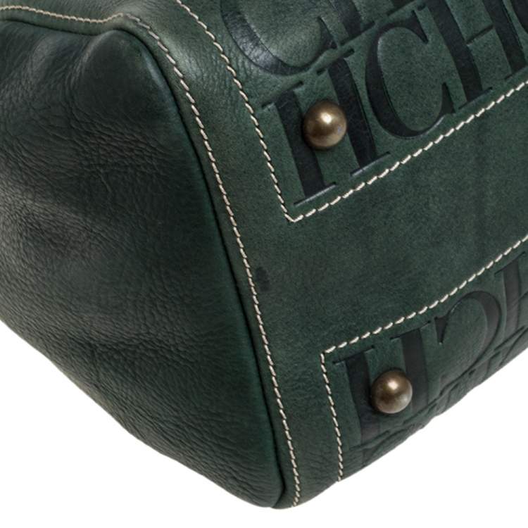 Pre Owned Carolina Herrera Dark Green Monogram Leather Andy Boston Bag