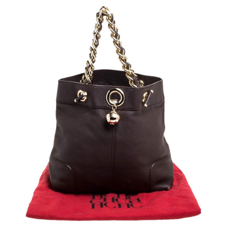 Pre Owned Carolina Herrera Brown Leather Chain Handle Tote