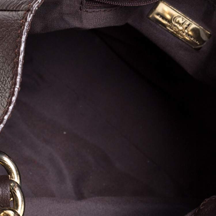 Pre Owned Carolina Herrera Brown Leather Chain Handle Tote